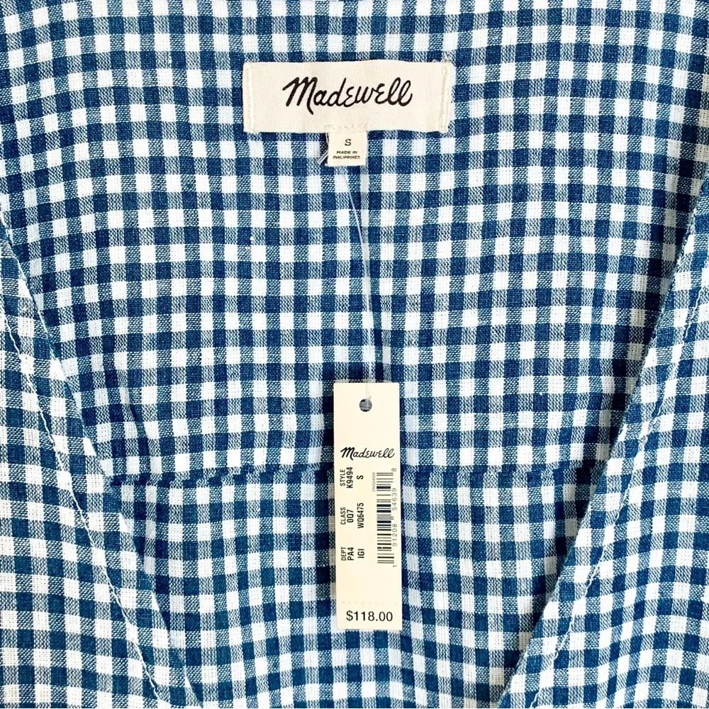 Madewell | Gingham Shirred-Sleeve Wrap Dress - Picture 5 of 8